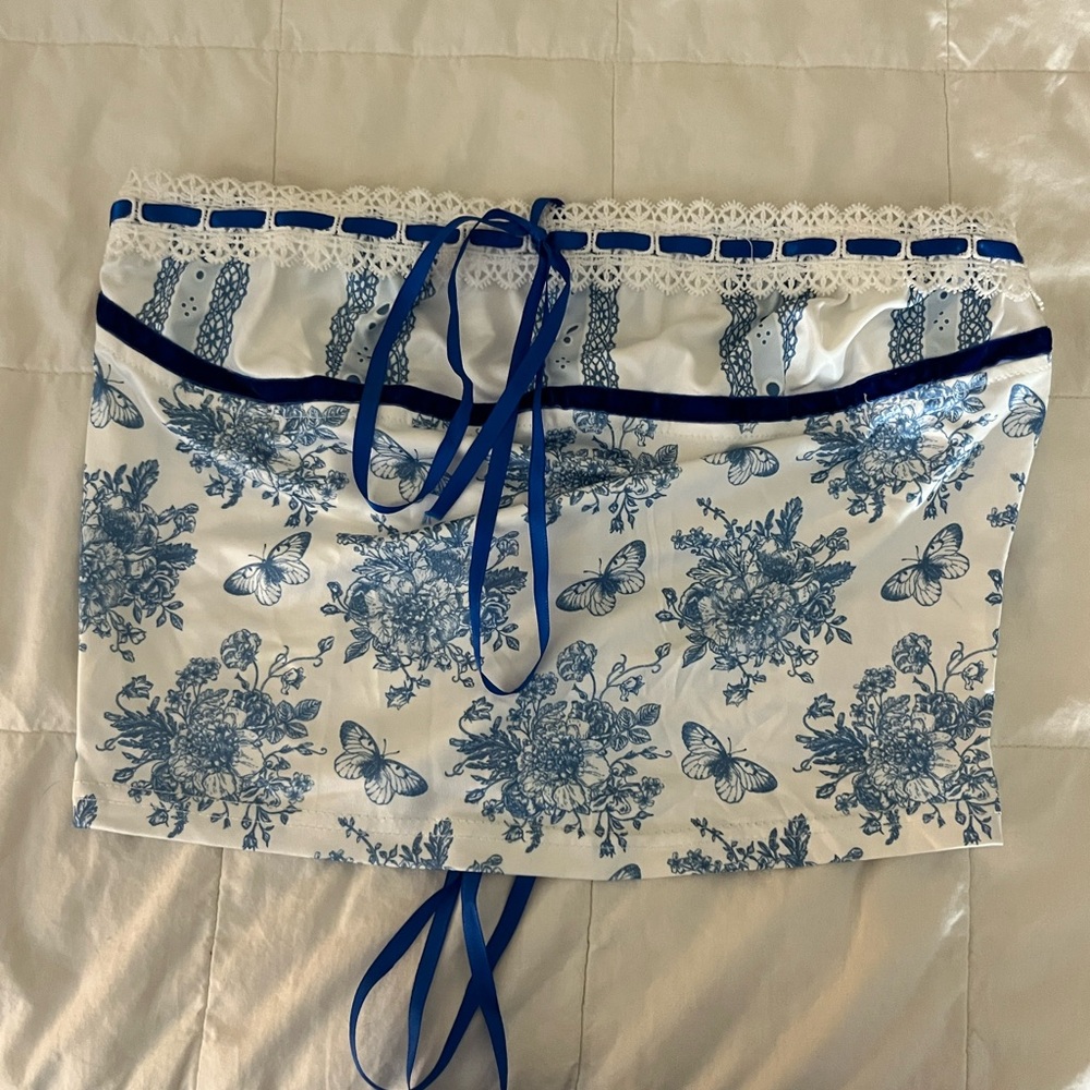 Blue and White Floral Corset Top